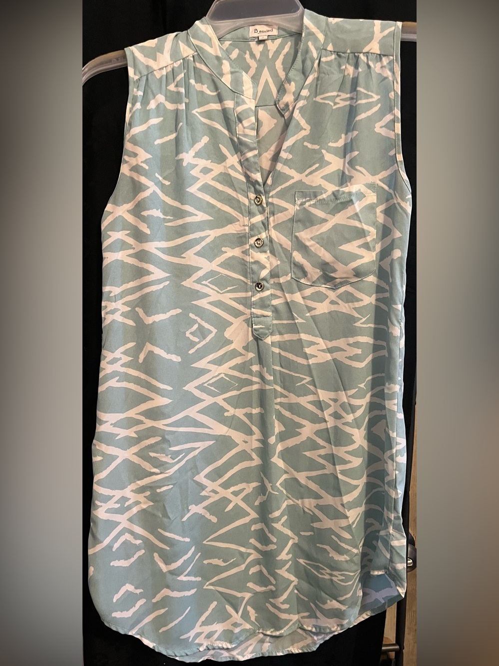 Sleeveless Printed Tunic Top in Light Teal and White by B. Collection